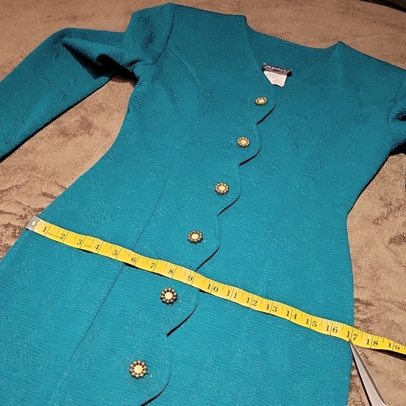 Vintage Savannah Fitted Knit Shirt  Dress Fall Office Party / Sz 5 / Teal - Picture 16 of 16